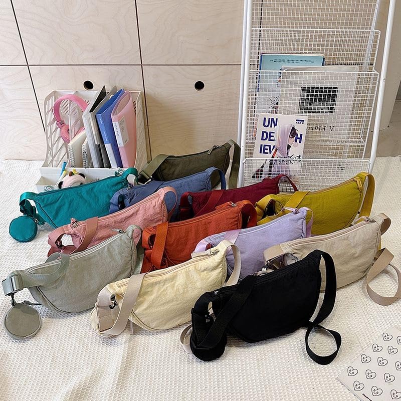 Image of Nylon Crescent Crossbody Bag for Women Purses Trendy Men,Small Travel Sling Bag Hobo