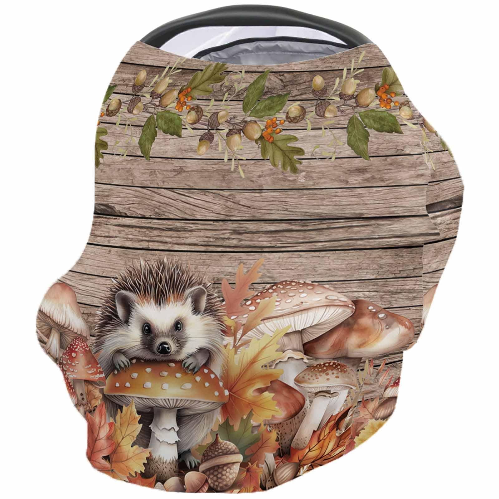 Nursing Cover for Breastfeeding Scarf, Fall Pumpkin Mushrooms Hedgehog Leaves Wood Baby Car Covers Super Soft Multi Use for Canopy Shopping Cart Cover Blanket Stroller Cover