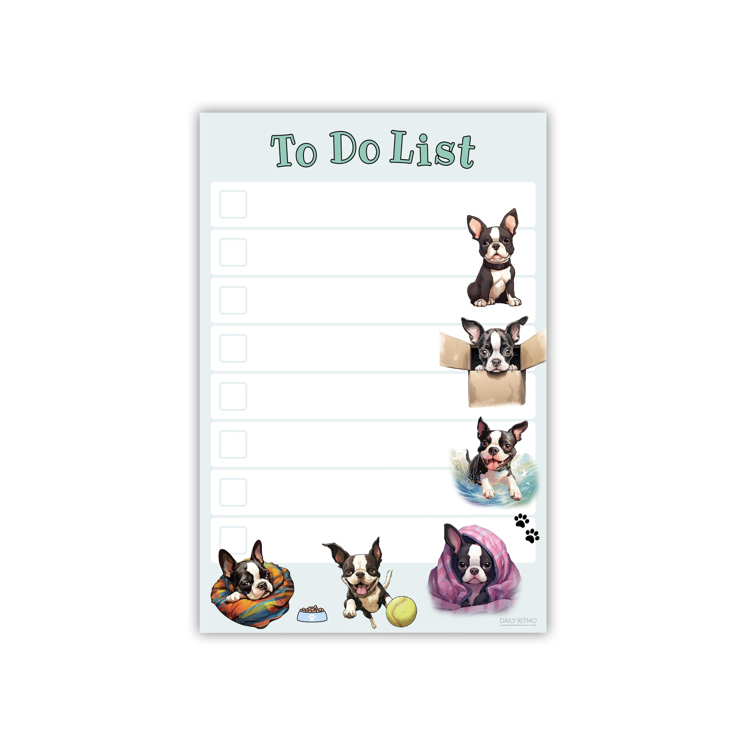 Boston Terrier Sticky Notepad to Do List | Kawaii Dog Lover Gifts for Women | Office School Supply Sticky Notes 4"x6" 50 Pages