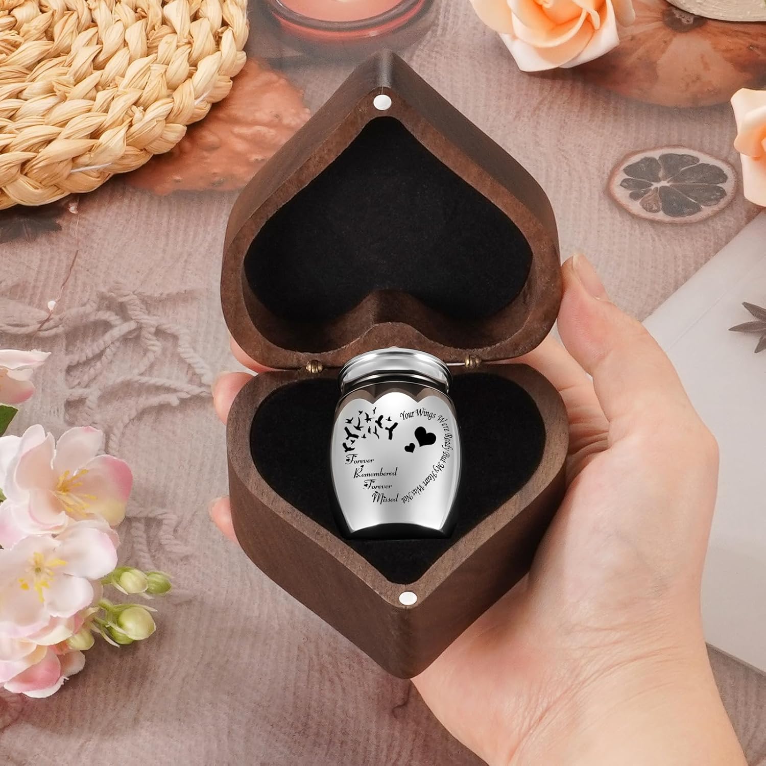 SOITIS Wooden Heart Box, Small Urn for Human Ashes Keepsake, 1.57 Inch Memorial Urn for Ash, Mini Urn for Human Ashes for Women Men, Funeral Cremation Keepsake Holder - Image 6