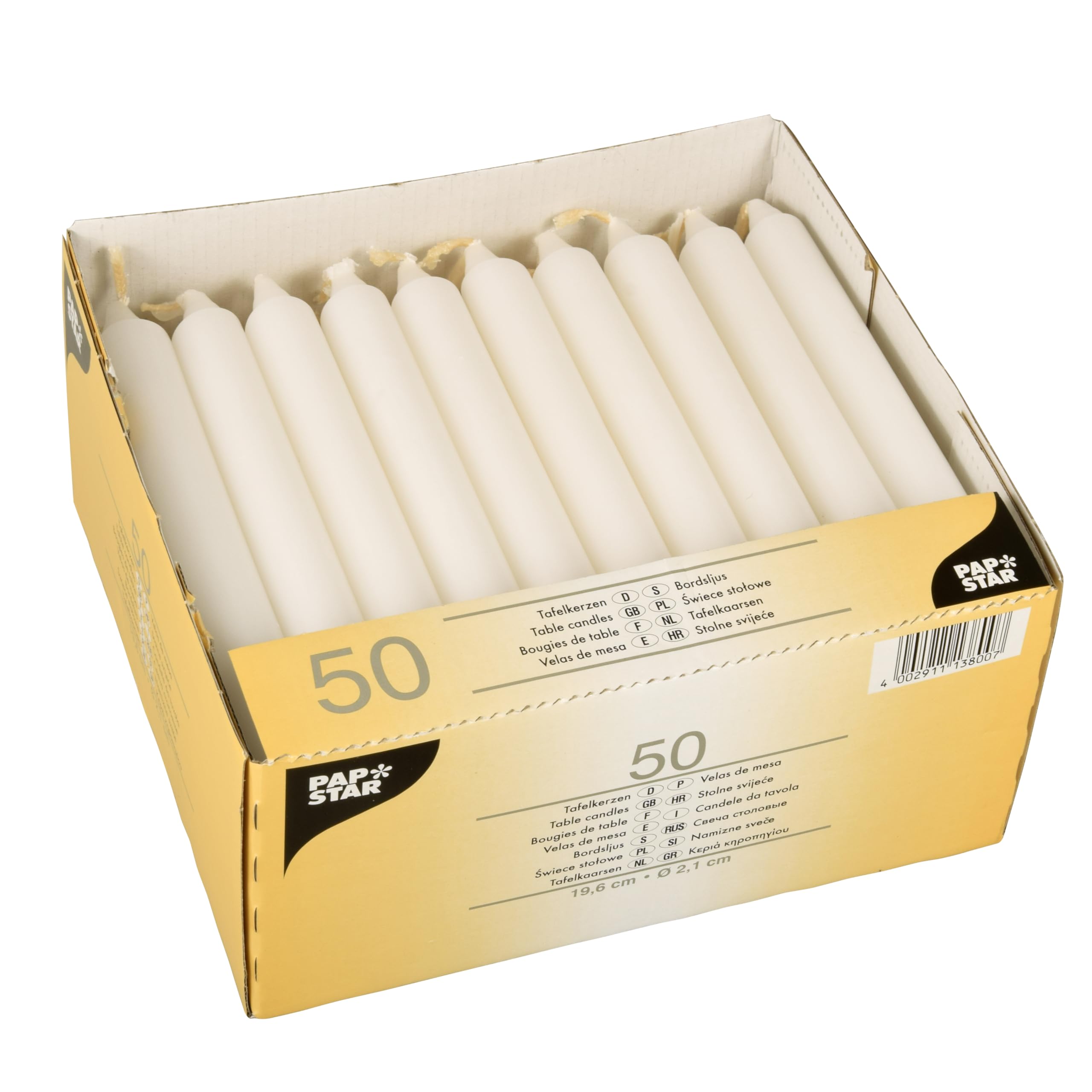 Papstar 13800 - Candela da tavola, 21 mm, confezione da 50, colore: Bianco