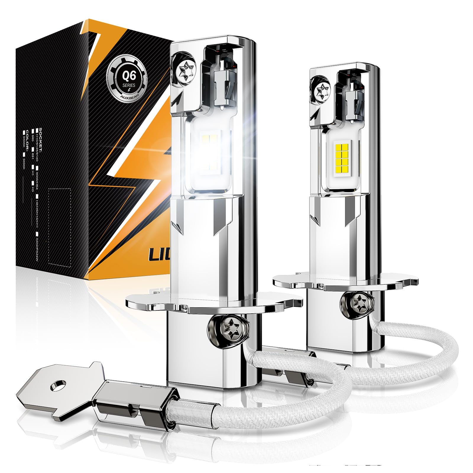 Auxbeam Q6 Series H3 Fog Lights White Offroad Lights 12000LM