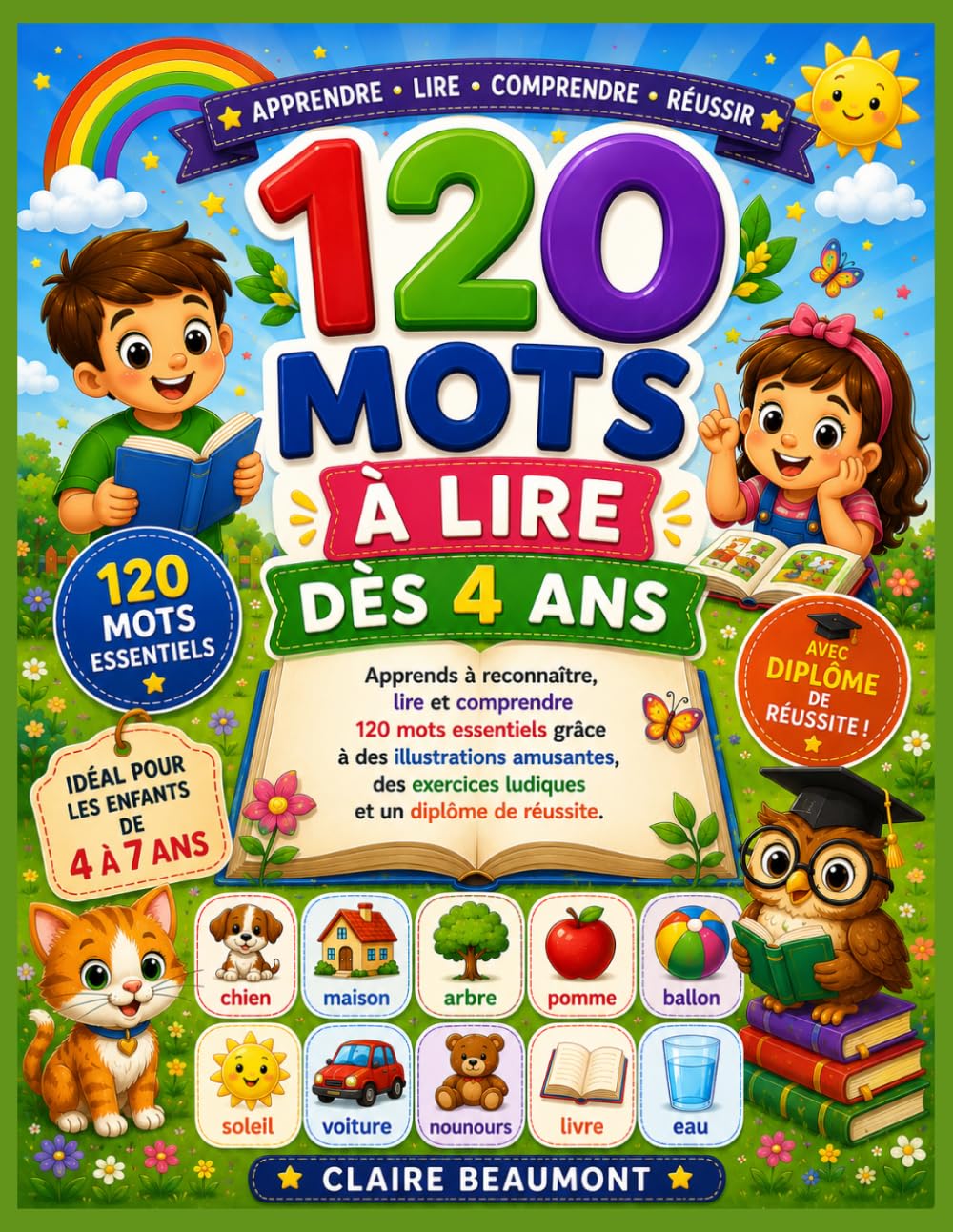 120 Mots à Lire dès 4 Ans:: Apprends à reconnaître, lire et comprendre 120 mots essentiels grâce à des illustrations amusantes, des exercices ludiques et un diplôme de réussite