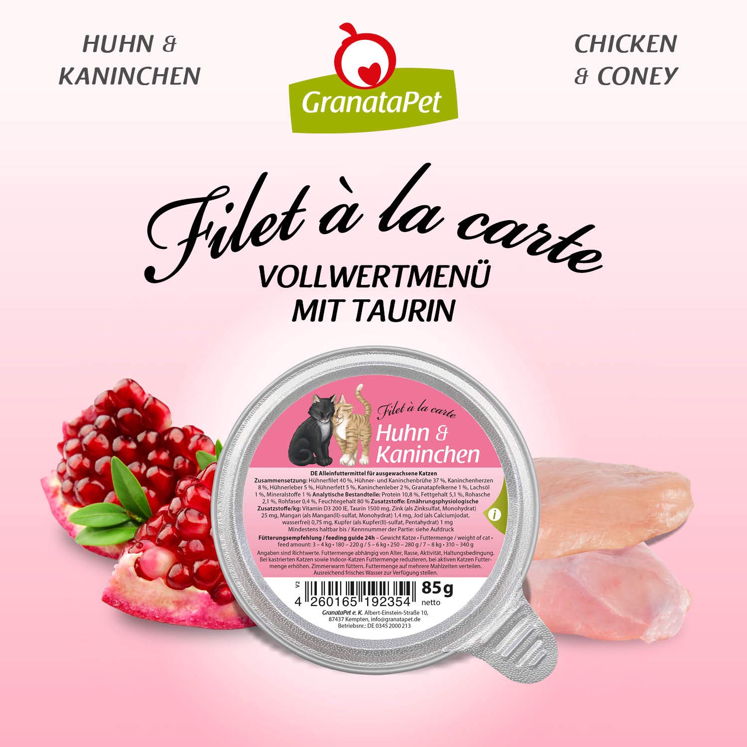 GranataPet Filet à la carte Multipack, pakiet testowy mokrej karmy dla kotów, filety bez dodatku zbóż i bez cukru, pokarm dla kotów o wysokiej zawartości mięsa, 6 x 85 g