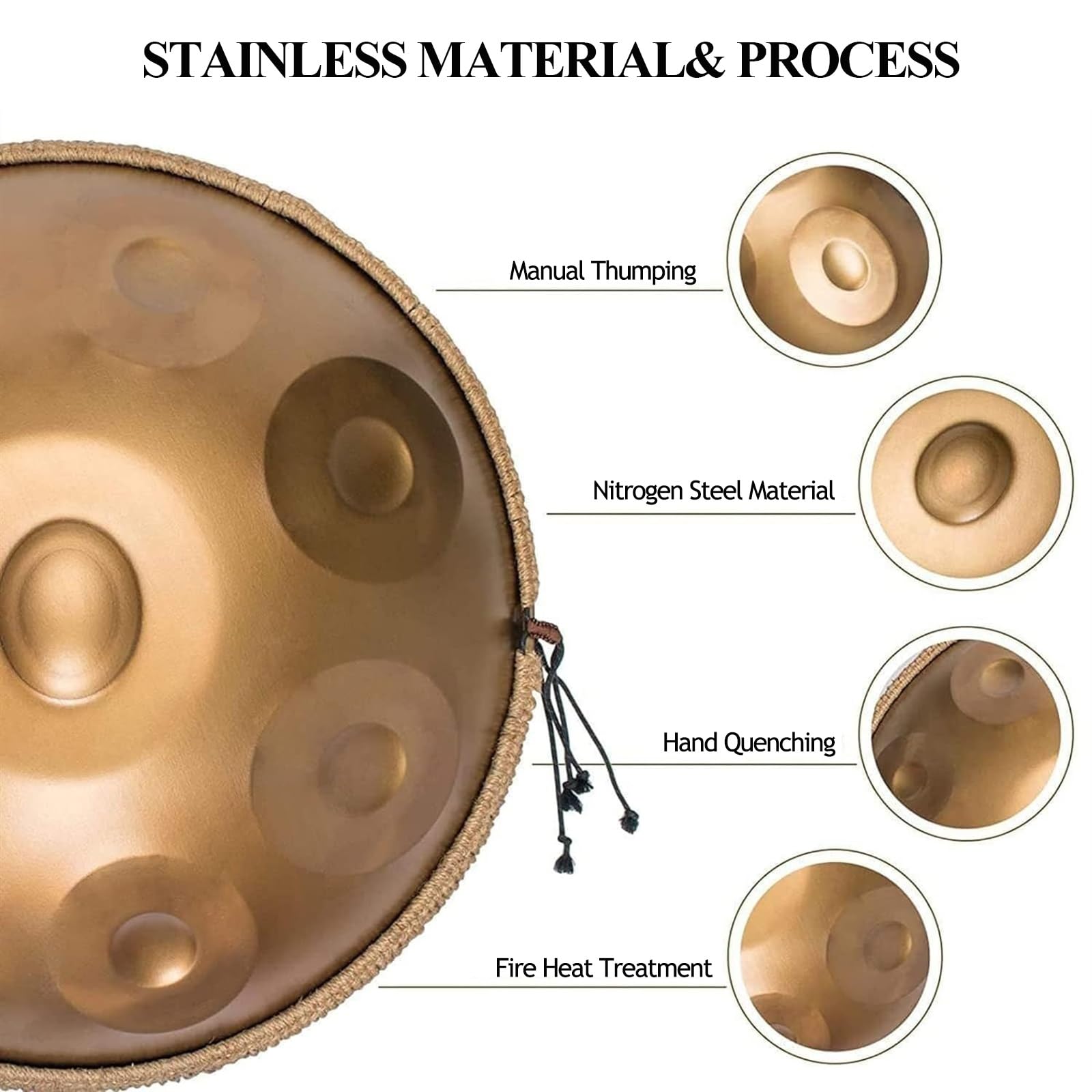 Handpan zestaw perkusyjny 56 cm, instrument perkusyjny 432 Hz, 10 nut, zawiera miękką torbę, młotki, stojak, naklejki na notatki, ściereczkę do czyszczenia, do medytacji, terapii muzycznej i występów