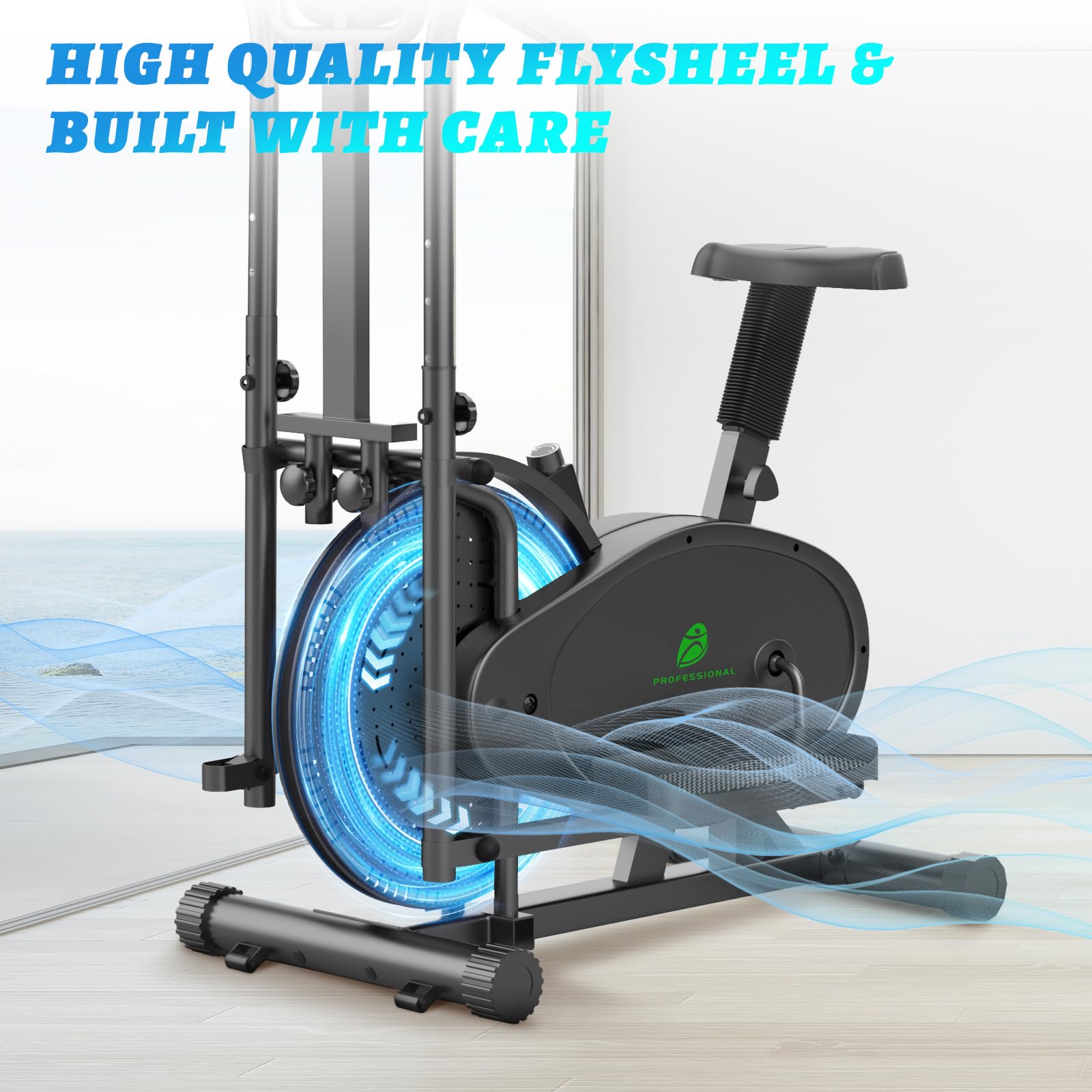 Vélo elliptique, 2 en 1 Crosstrainer & Vélo d'exercice avec Siège, Moniteur LCD, Résistance Réglable, Pédale Antidérapante, Stepper Elliptique Machine D'entraînement de Fitness à Domicile