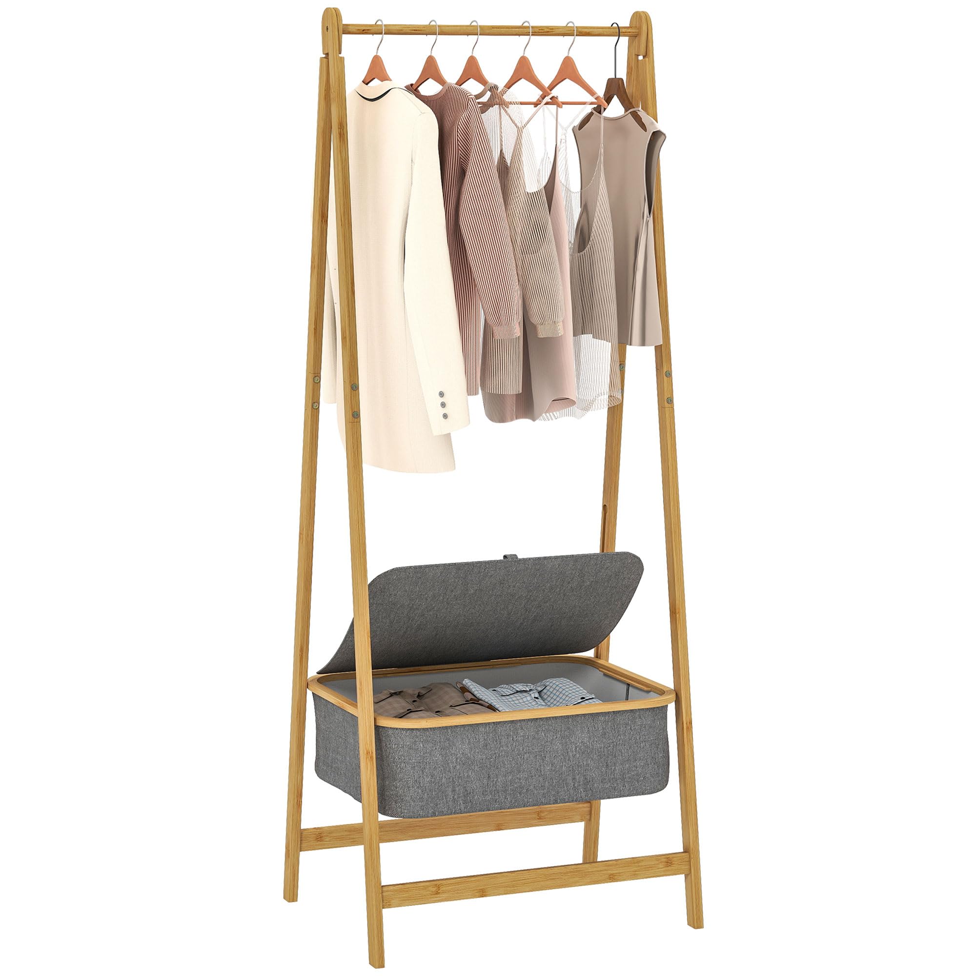 HOMCOM Burro Ropa de Bambú para Entrada 60x44,5x157,5 cm Natural y Gris
