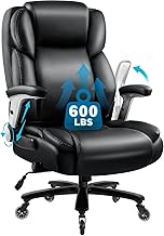 LEMBERI 600lbs Big and Tall Office Chair, Heavy Duty Office Chair for Heavy People, High Back Executive Computer Chair with Adjustable Lumbar Support Flip Arms, Extra Wide Large Desk Chairs (Black)