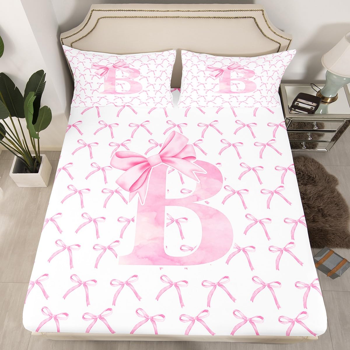 Drap-housse enfants rose drap de lit blanc avec 2 taies d'oreiller décoration chambre fille