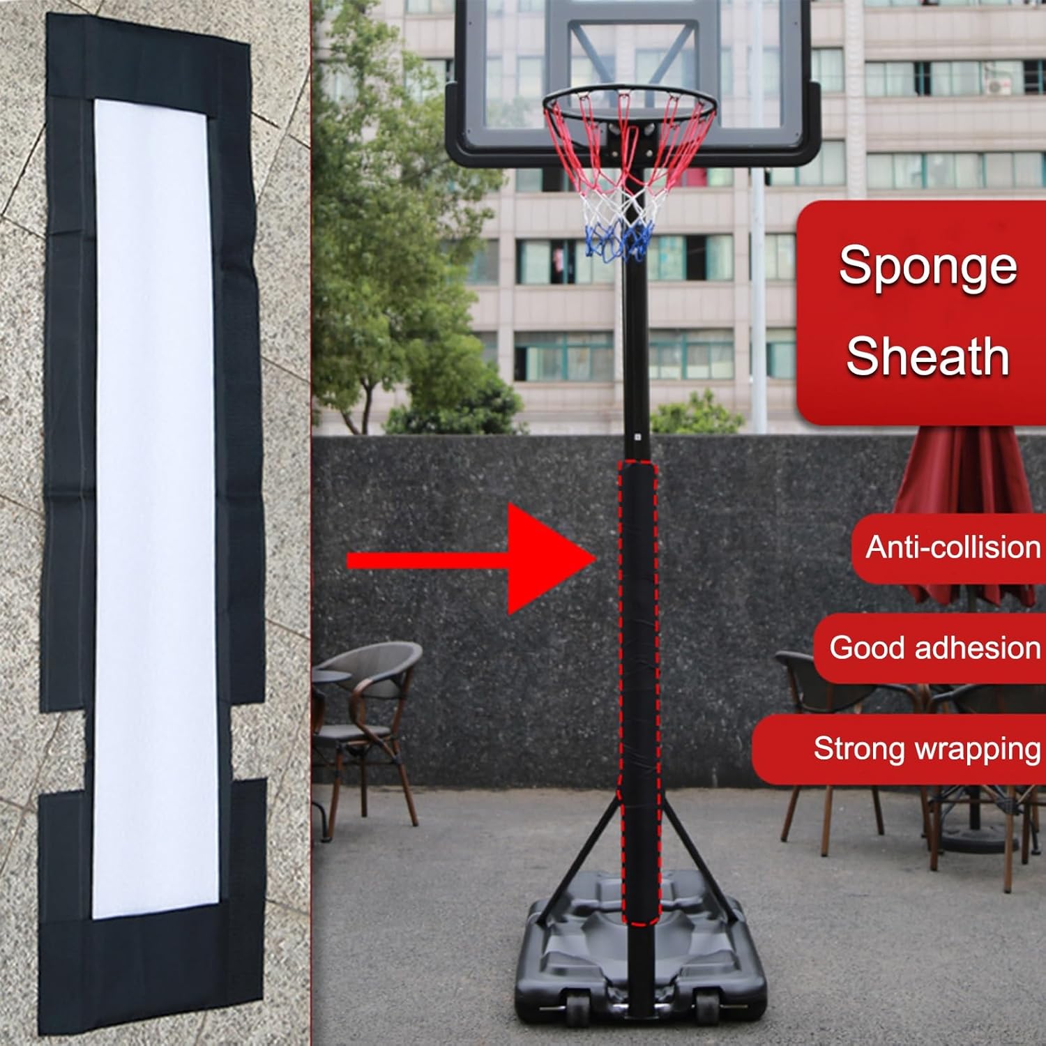 Basketball Pole Pad, Portable Waterproof Impact-Resistant Padding for Player Protection and Safety, Wrap Around Column Post Pads