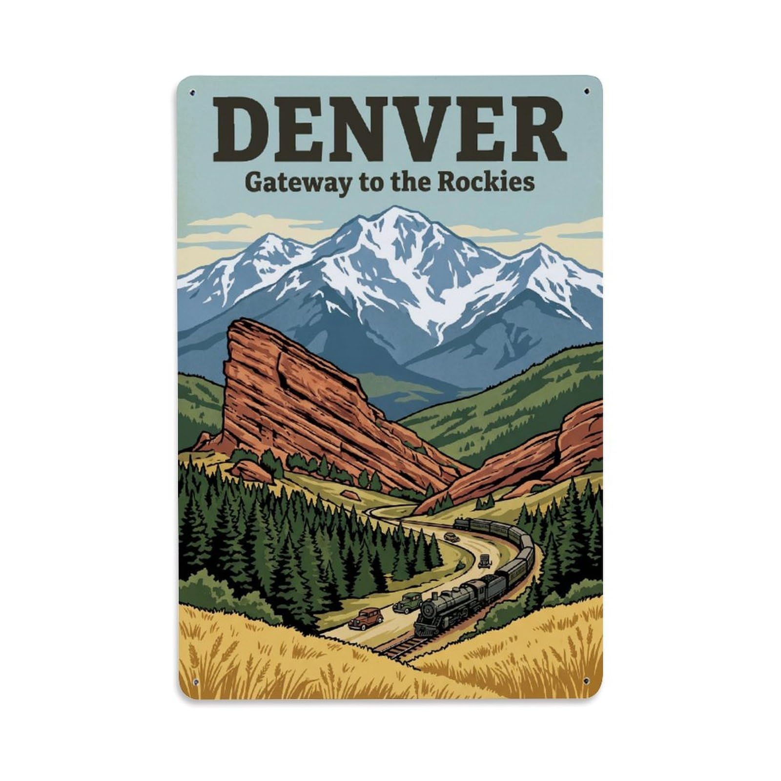 Gead 8X12inch Style America Denver Vintage Travel Metal Tin Sign