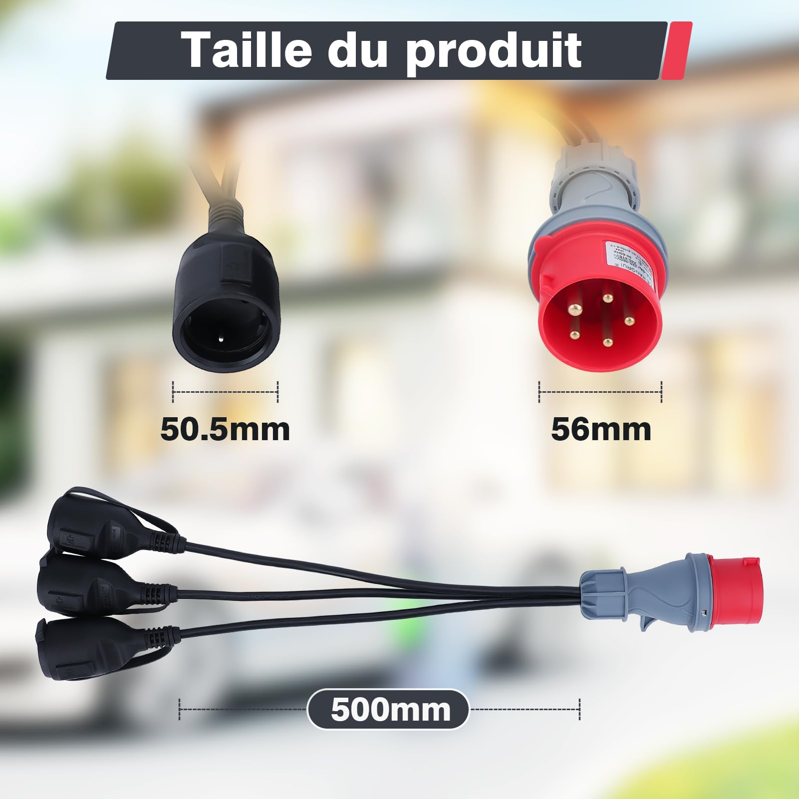 Adaptateur Camping Prise CEE Camping Car Monophasé vers Triphasée 5P 16A Coupleur 230V