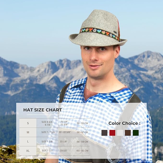 Sombrero Alemán de Lana para Hombre y Mujer - Fedora Marrón miniatura 8