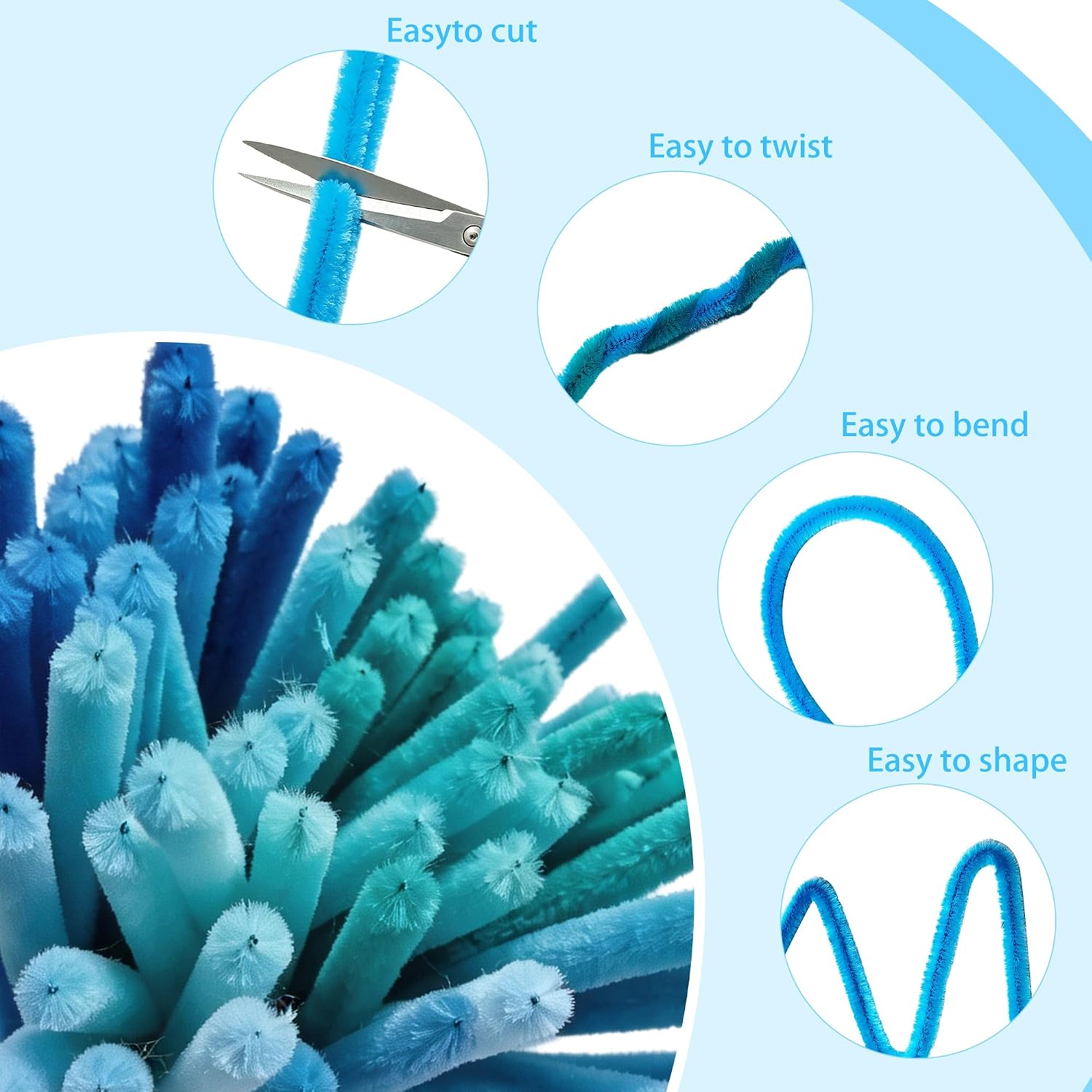 400 Pcs Blue Pipe Cleaners Bulk for DIY Art Creative Craft image 4