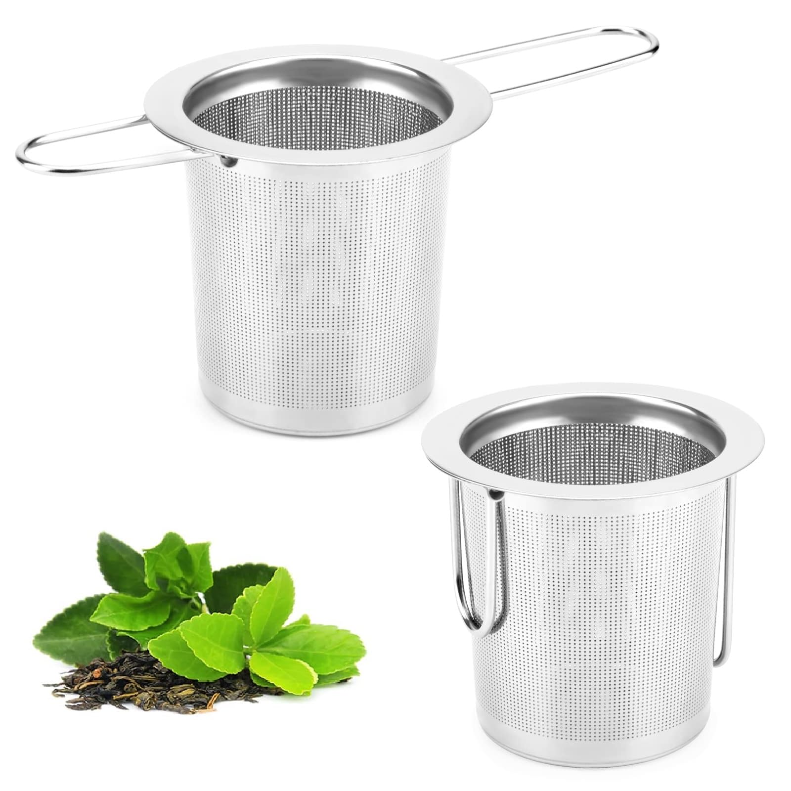 2Pack Tea Strainer, Stainless Steel Tea Infuser Basket Sitting in Mugs, Tea Infusers for Loose Tea, Fine Mesh Tea Diffuser Long-Handled Tea Strainers Filters, Tea Steeper for Leaf (Without Lid)