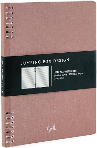 JUMPING FOX DESIGN Cuaderno de espiral con rayas universitarias, cubierta flexible de tela de lino, páginas forradas de 3.53 ozm (forro B5, rosa
