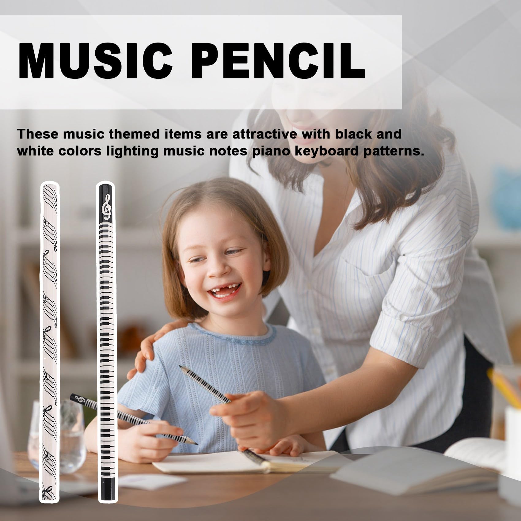 24 Matite Musicali Con Gomma – Design Note E Tastiera – Regalo Per Insegnanti E Studenti Di Musica