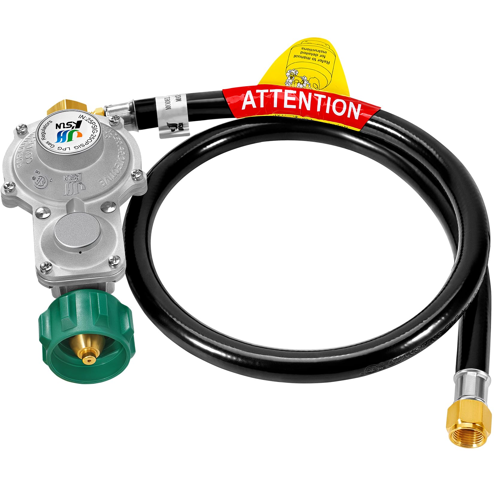 GasSaf 3FT 2 Stage Propane Regulator with Hose 90 Degrees RV Propane Regulator Hose Suitable for Dual Fuel Generator, RV Appliance, Gas Grills and
