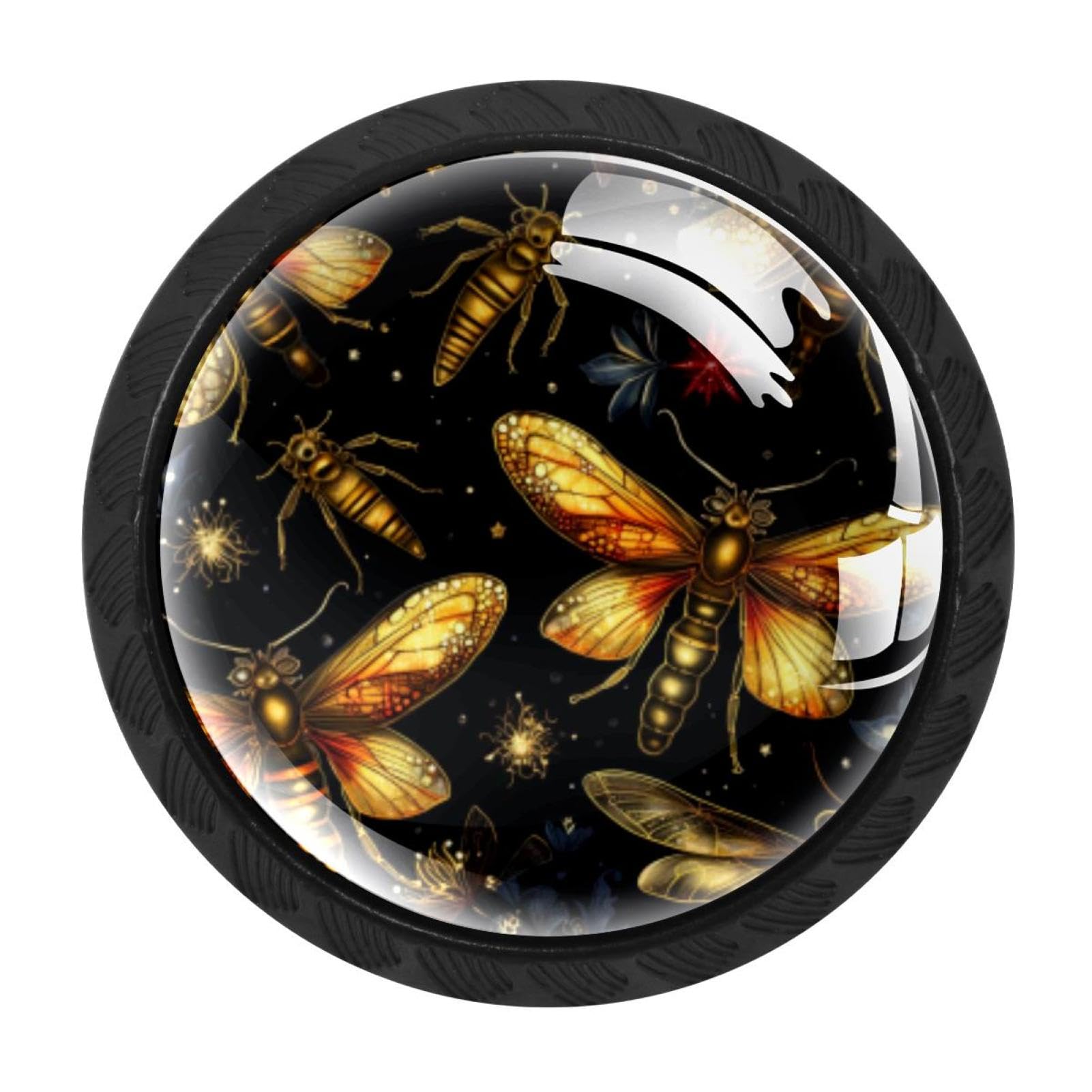CHENZZZZ 4 Pieces Firefly Kitchen Cabinet Knobs Drawer Knobs Dresser Knobs Black Knobs Drawer Pulls Dresser Drawer Handles Knobs for Dresser Drawers