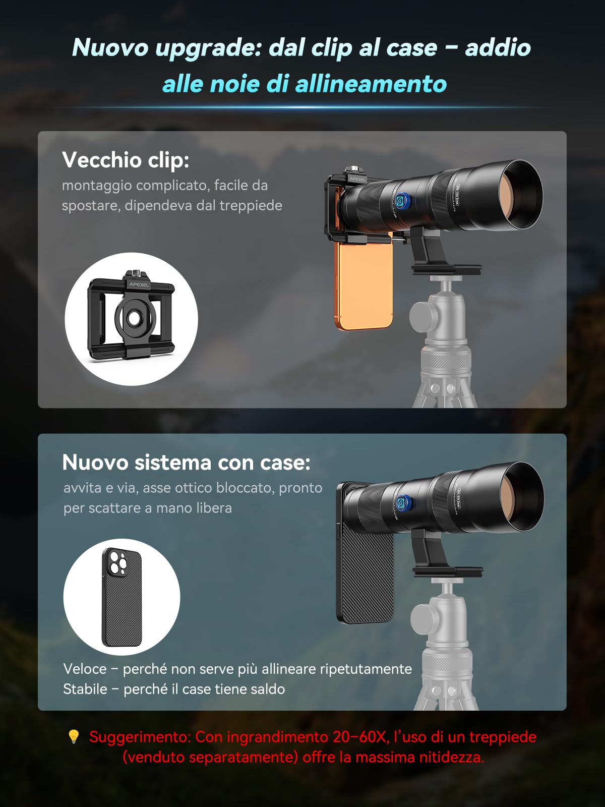 APEXEL Obiettivo zoom 20-60X con custodia integrata per iPhone 15 Pro - Teleobiettivo zoom professionale