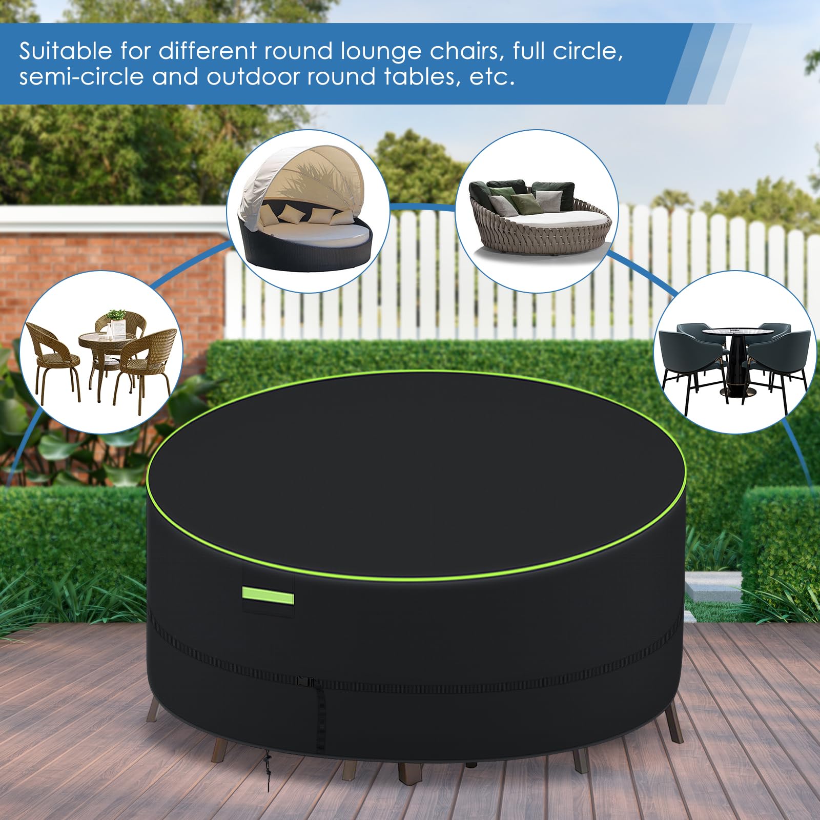 GARPROVM Sonneninsel Abdeckung Wasserdicht, Gartenmuschel Abdeckplane Outdoor Loungeinsel Abdeckung Liegeinsel Plane Rund, 420D Oxford Gewebe Schutzhülle für Sonneninsel Wetterfest(⚪190x90/50cm)