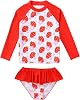 puseky Girls Swimsuit Rash Guard Set 2 Piece Long Sleeve Bathing Suit with Ruffle Shorts UPF 50 Summer Swimwear 3-10 Years