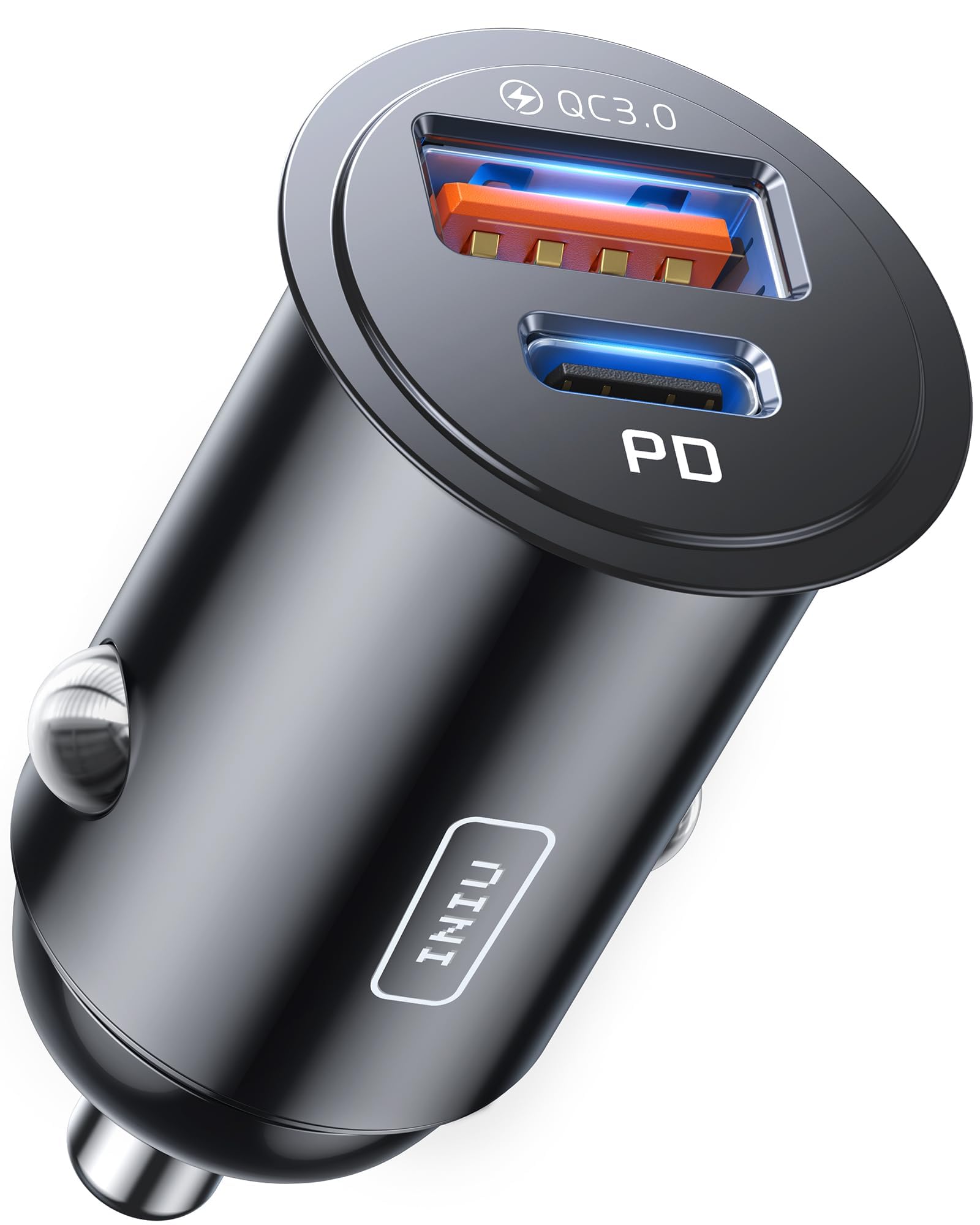 iniu 120w 5 in 1 retractable car charger - super fast car charger type c & lightning cables, dual usb ports, 12v car charging adapter for iphone 16/15/14, samsung, android