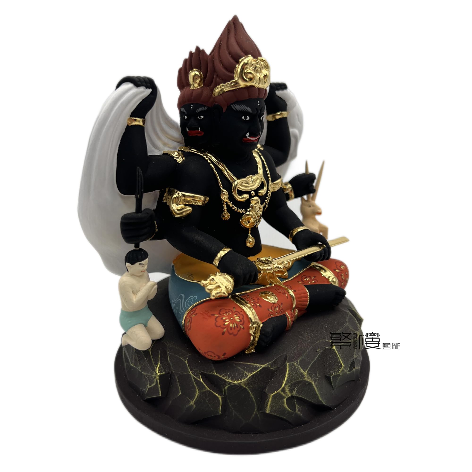 Amazon｜仏像 三面大黒天 忿怒形 木彫り 桧木製 金泥仕様 祈る 厄除け