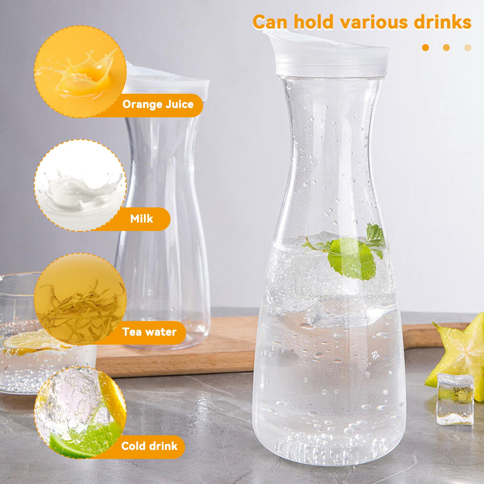 Wasserkaraffen Set 4x1L - BPA-freie Kunststoff Karaffen Mit Deckel Für Kühlschrank