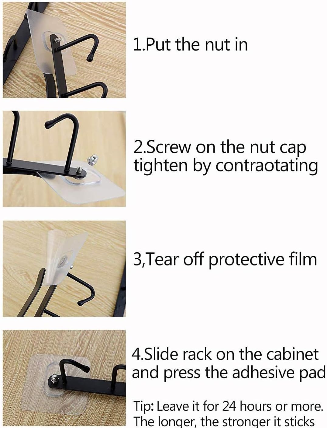 AliCH 2pcs Mug Hooks Under Cabinet Mug Holder Rack,Nail Free Adhesive Coffee Cups Holder Hanger for Cups/Kitchen Utensils/Ties Belts/Scarf/Keys Storage, Fit for 0.8inch Thickness Shelf or Less (Black)