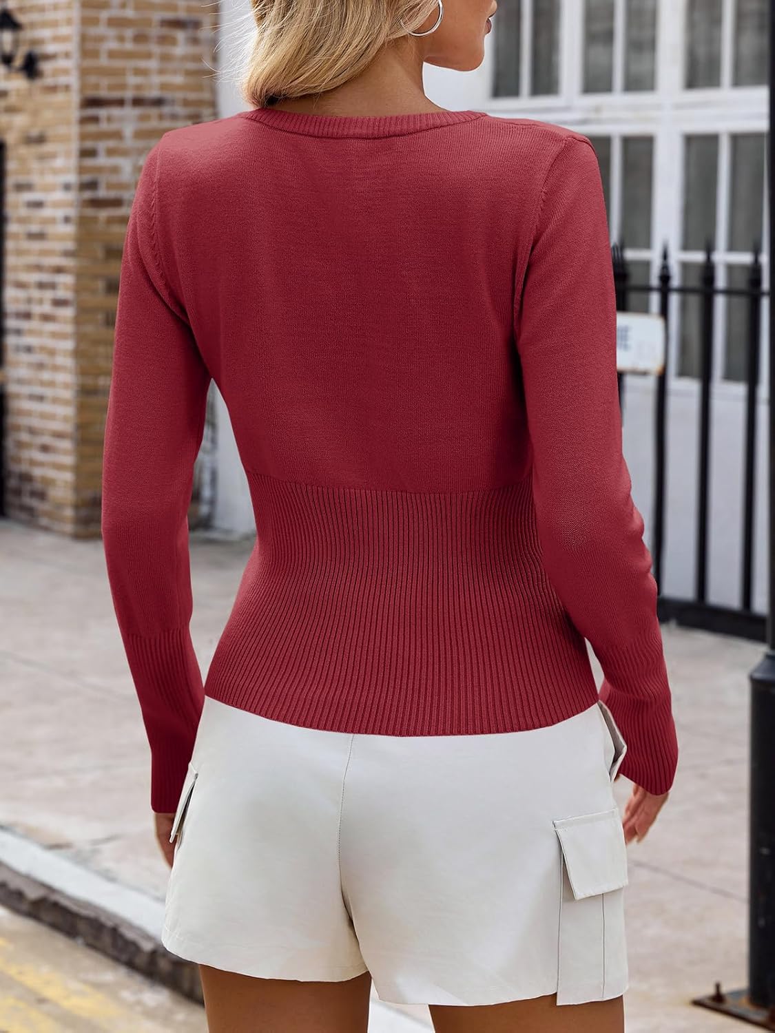 Saodimallsu Womens Slim Fit Cardigan Sweaters Sexy Button Crew Neck Fall Trendy Knit Long Sleeve Soft Open Front Tops - Image 5