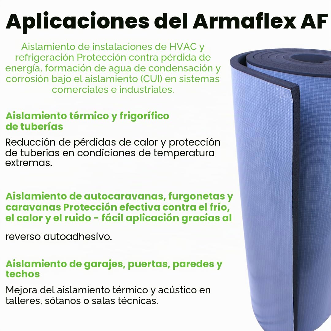 Armaflex AF 10 mm - 50 cm x 1 m Estera aislante autoadhesiva – Eficiente aislamiento térmico y frío de caucho con protección contra el moho y la humedad