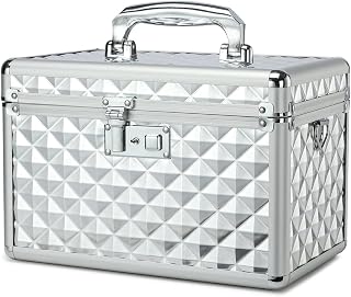 Storage Box with Key Lock, Lockable Medicine Storage Box, Empty First Aid Box, Security Lock Box, Multipurpose Locking Box for Home and Outdoor Use (Silver, Medium)