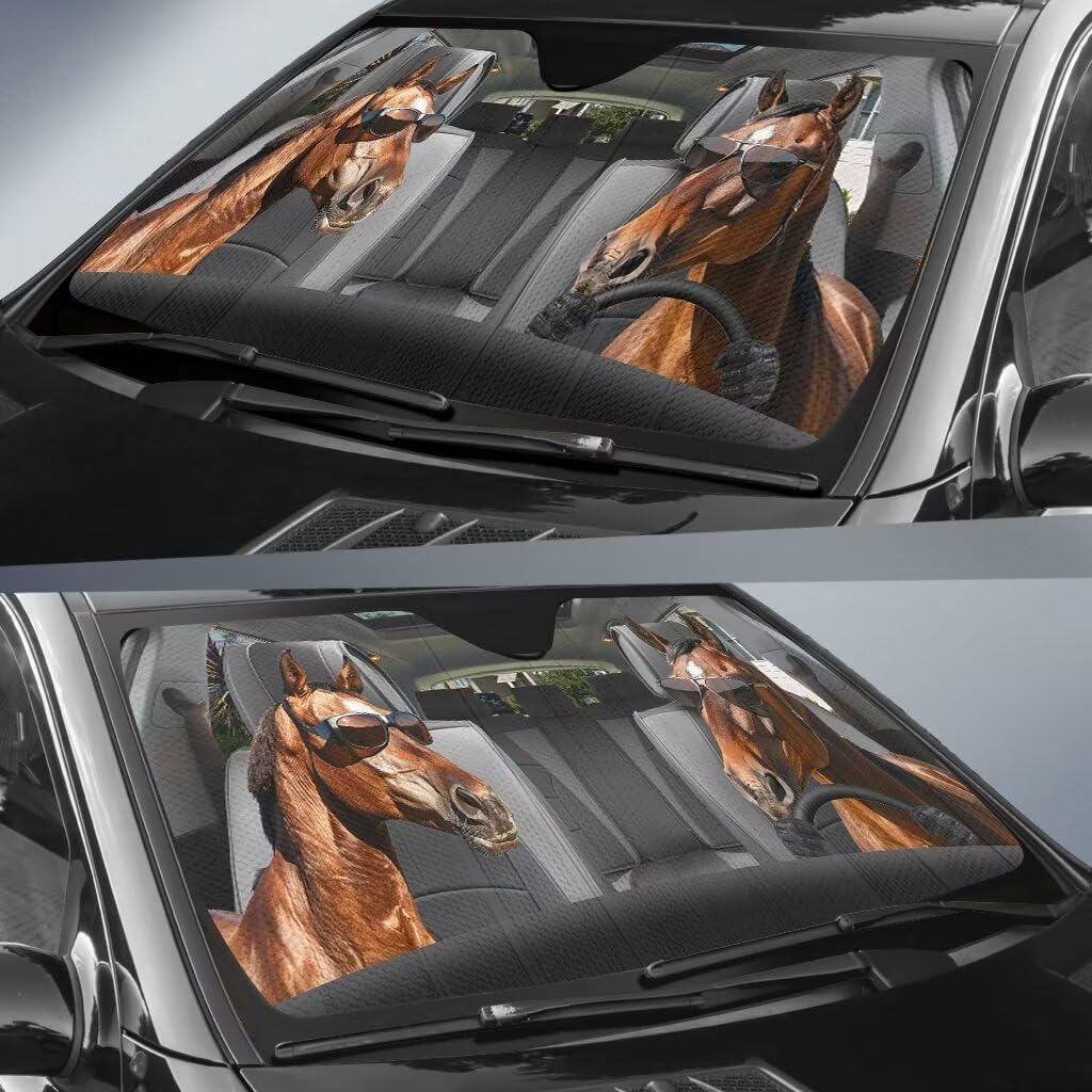 Personalized Horse Car Windshield Sunshade Thicken UV Reflector Auto Front Window Sun Shade Visor Shield Cover,Heat and Sun Rays Reflective Blocks Keep Vehicle Cool(57x27.5 inchs)