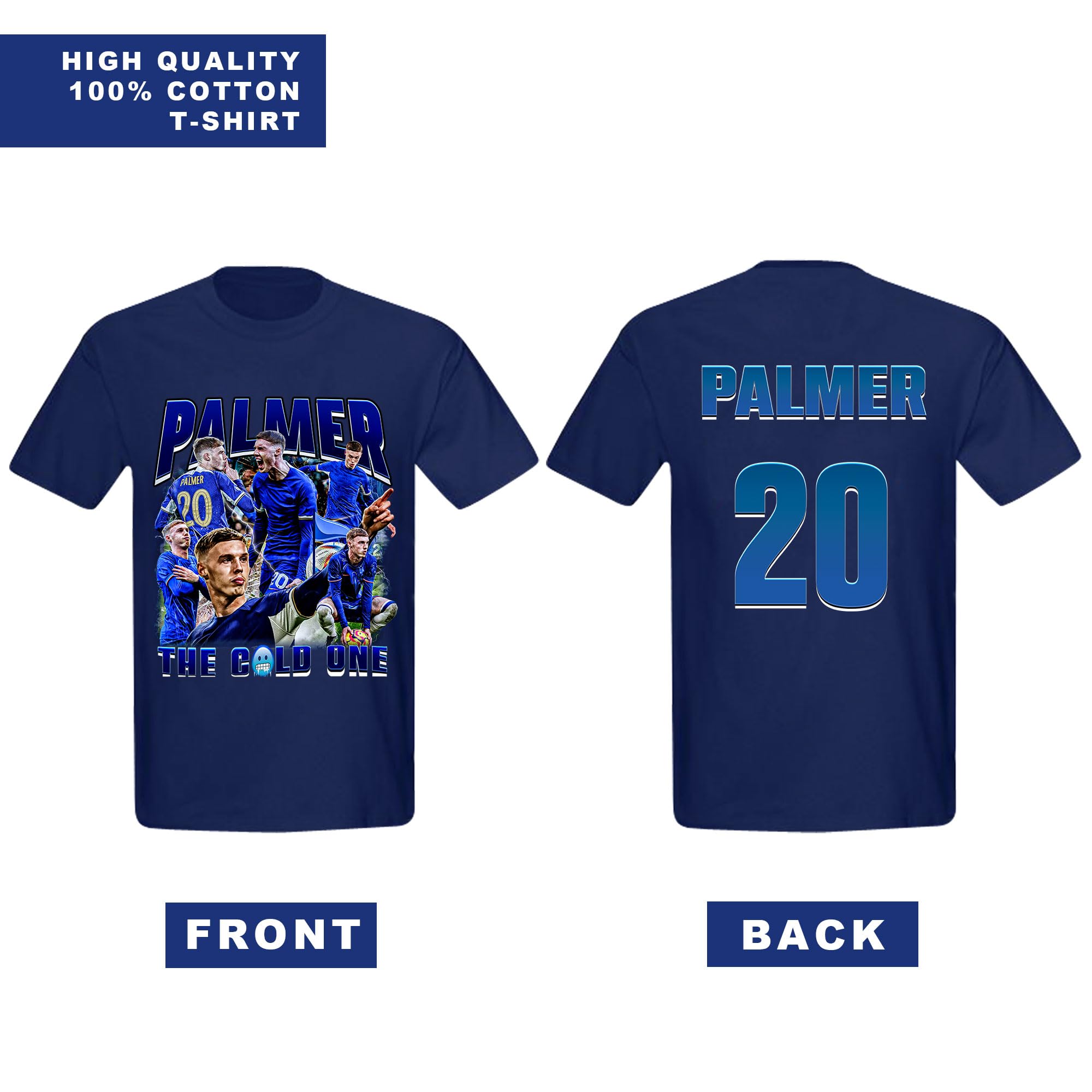 Cole Palmer 'The Cold One' England & Blues, maglietta da giocatore di calcio Cold Palmer, per adulti e bambini, unisex, in cotone