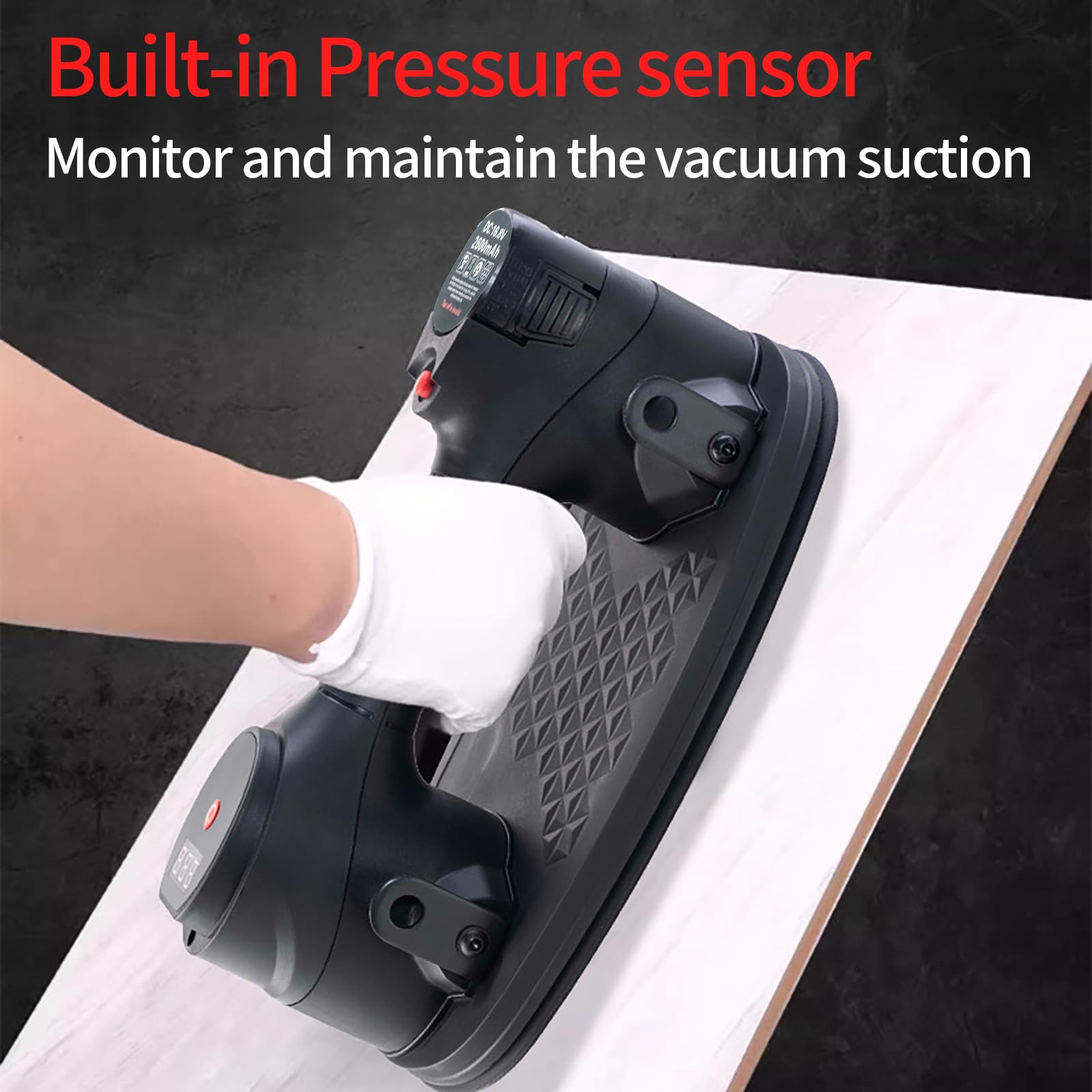 Battery Suction Lifter per piastrelle, vetro, marmo, diametro 24 cm, 2 motori, potenza di aspirazione da 300 kg, display LCD per suction Power & Battery Life, batteria da 2600 mAh