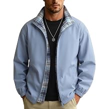 Xiaojmake Men's Reversible Lightweight Jacket Long Sleeve Lapel Neck Zip Plaid Coat Casual Fashion Outing Jackets with Pocket