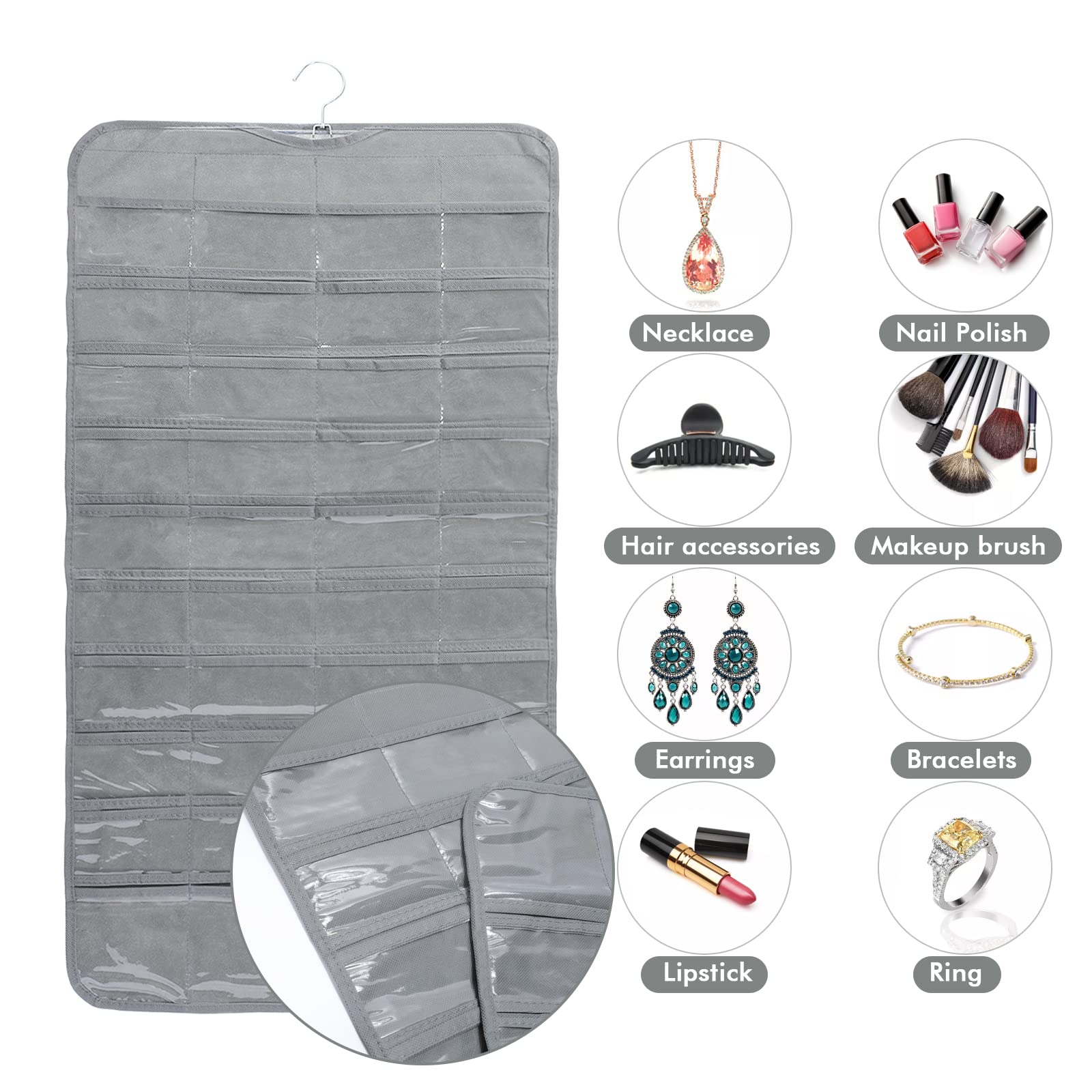 Hängender Schmuck-Organizer Mit 84 Taschen & 6 Haken – Doppelseitig, Transparent, Für Ohrringe, Ketten & Mehr