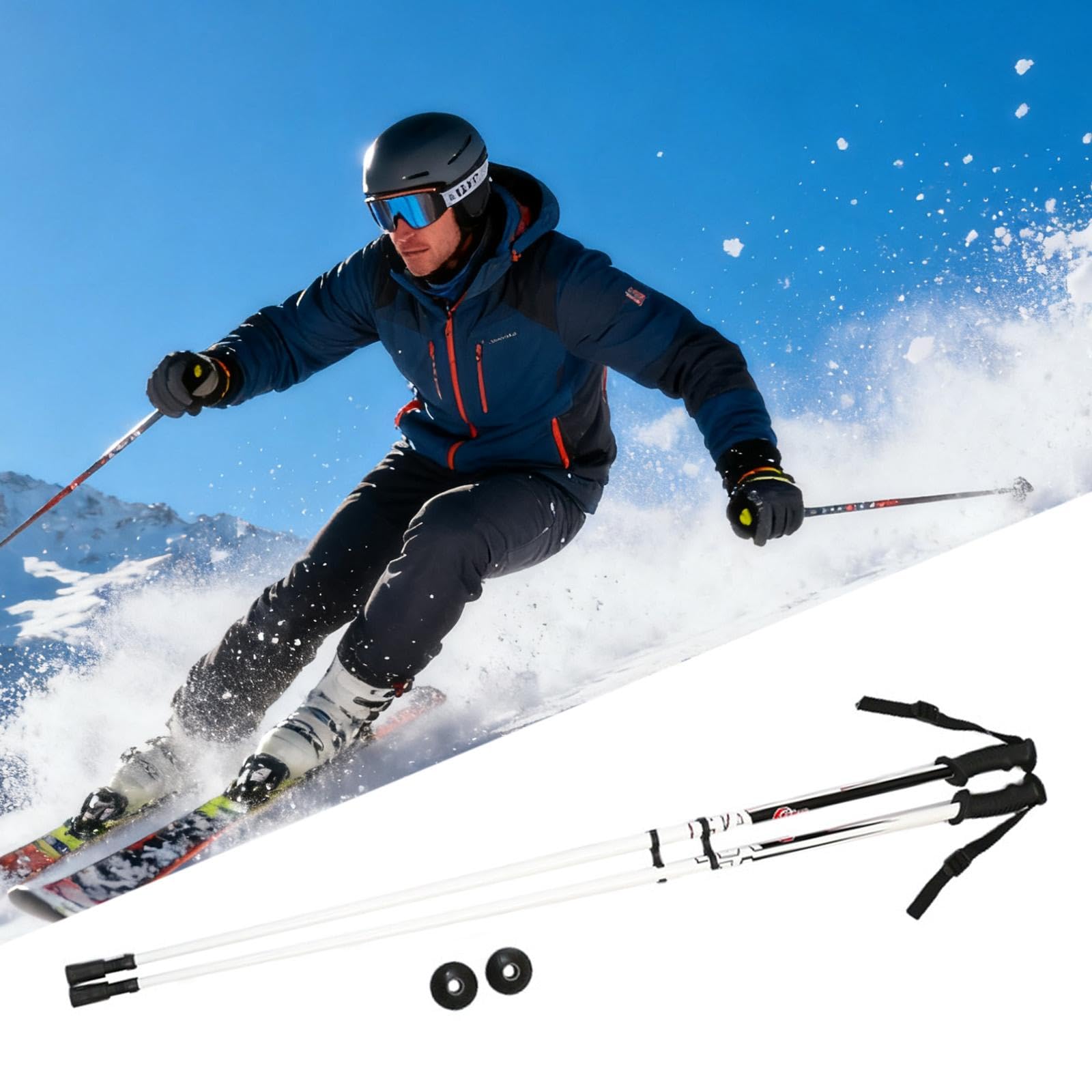 MERIGLARE Bastones de esquí Ligeros, Profesionales, con Mango ergonómico, portátiles, de aleación de Aluminio, para Snowboard, Raquetas de Nieve y esquí, Blanco