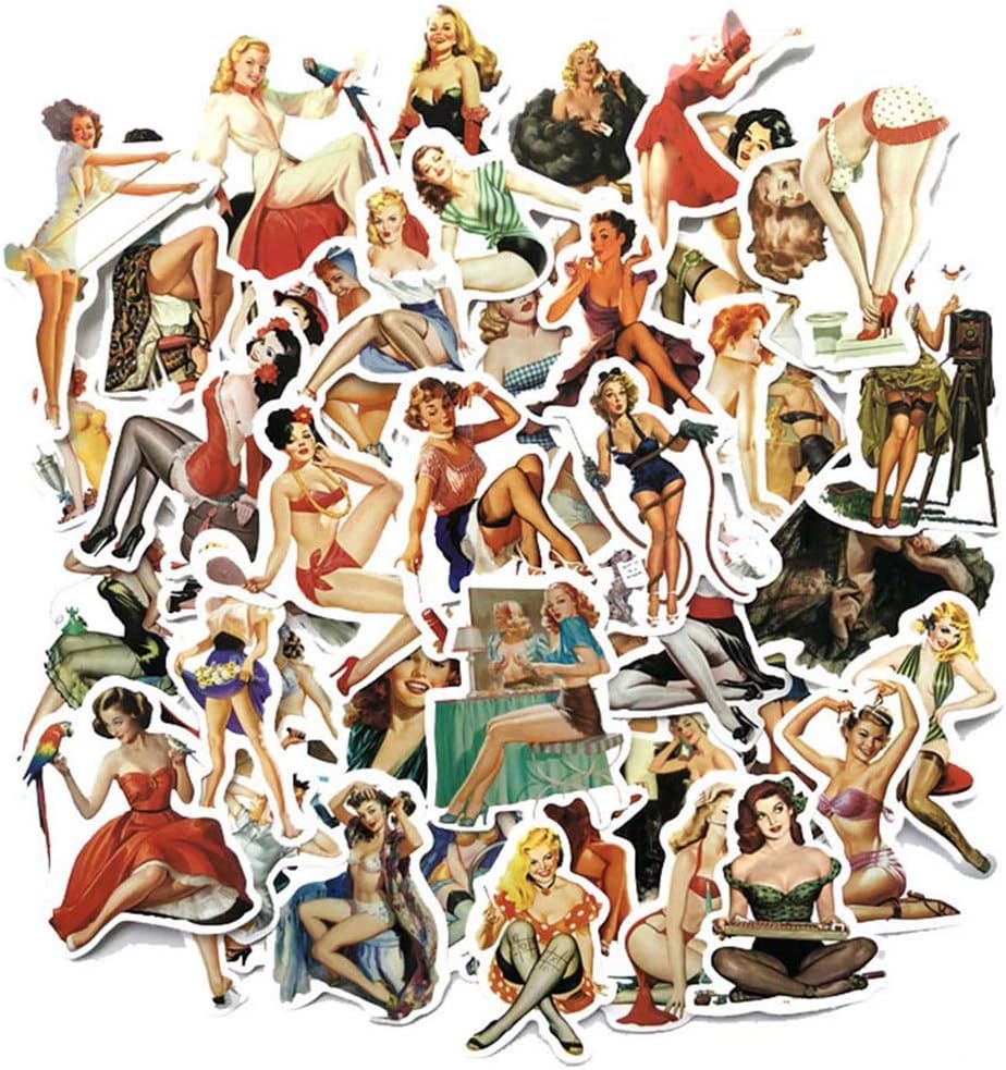 Sexy Girl Retro Vintage Pin Up Laptop Water Bottle Computer Phone Notebook Travel Case Stickers Car Skateboard Motorcycle Bicycle Luggage Guitar Bike Pinup Women Decal 50pcs Pack