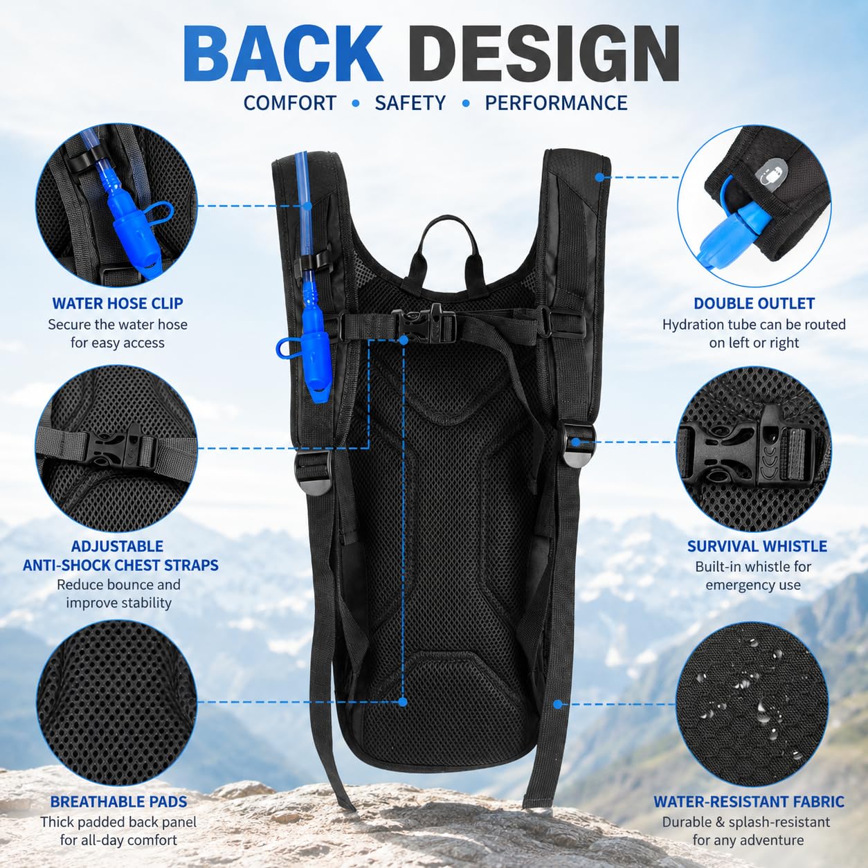 Zavothy Sac à Dos d'hydratation avec vessie d'hydratation 2L, Sac hydratation Running, Sac à Dos de Sport pour Hommes et Femmes pour la Course à Pied, Le Cyclisme et la randonnée, San BPA