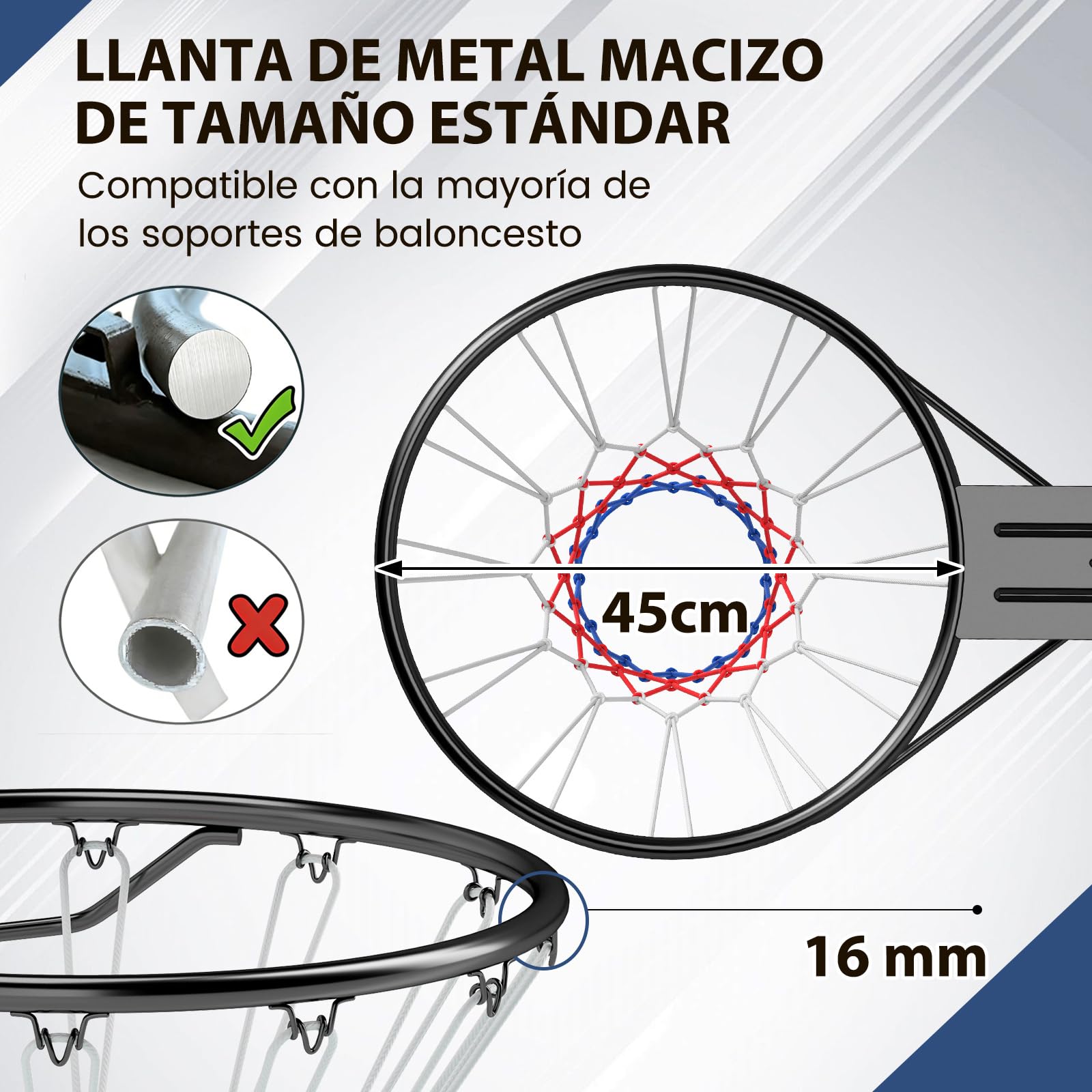 COSTWAY Aro de Baloncesto de 45 CM, en Pared con Doble Resorte, 12 Lazos, Reemplazo de Aro de Baloncesto para Interior y Exterior para Niños y Adultos