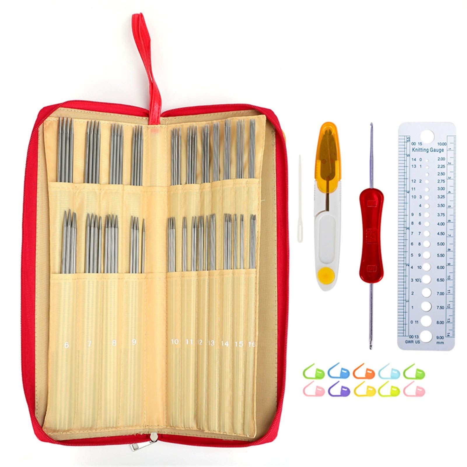 Kit De Ganchillos 121pcs Inoxidable Agujas de Tejer Set 11Sizes 43 65 80cm Agujas de Tejer Circular Recto 88pcs Agujas de Ganchillo Ganchos con el Bolso Juego De Ganchillos (Color : 99pcs)