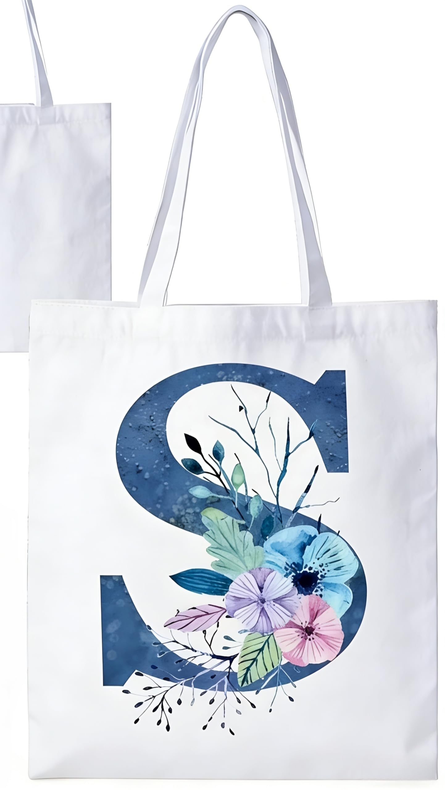 FuouYA Initial Canvas Tote Bag,large tote bags for women,canvas bags with zip,Personalized Present Bag With Inner Pocket,Birthday Gift for Mom Sister Friends (S)