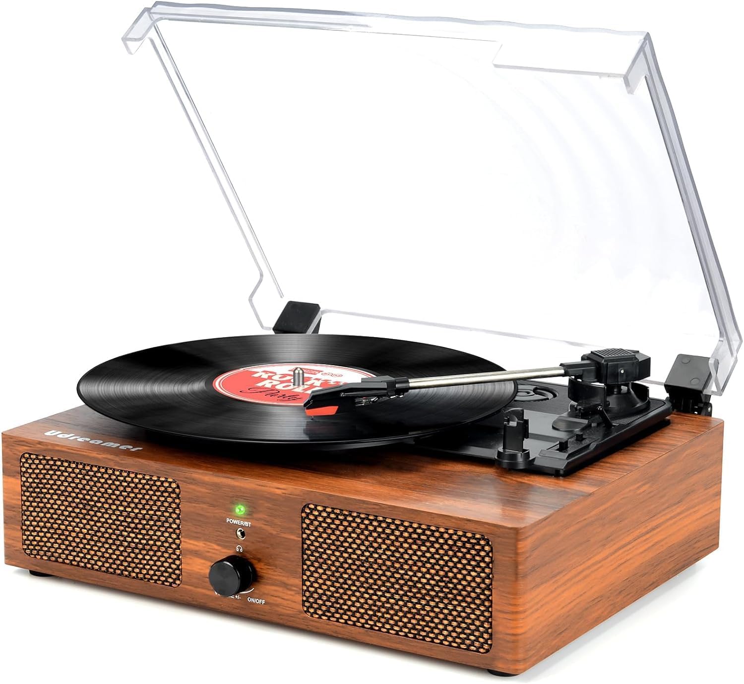 Udreamer Vinyl Record Player Turntable with Built-in Speakers and USB Belt-Driven Vintage Phonograph Record Player 3 Speed for Entertainment and Home Decoration