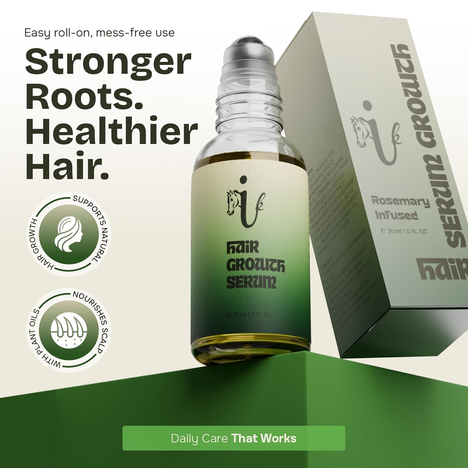 Rosemary Infused Roll-On Hair Growth Serum, Redensyl® 3% Patented Blend with Natural DHT Blocker, Jojoba 25%, Grape seed 29.5% & Argan Oil. Sulfate-Free, No-Rinse Daily Scalp Care for Women & Men