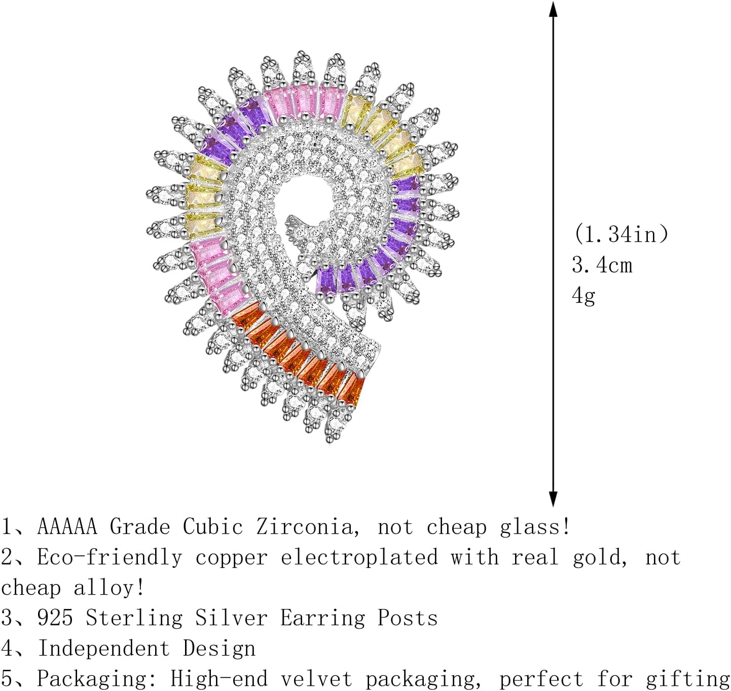 Colorful Crystal Large Round Studs Earrings for Women Cubic Zirconia synthetic Red Corundum Hypoallergenic Statement Earrings Jewelry gifts for Wife Mom Her - Image 4