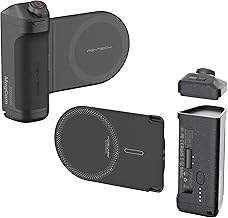 PGYTECH MagCam Handygriff Set, 3-in-1-Handygriff mit MagSafe-Drahtlosladung/Abnehmbare Bluetooth-Fernbedienung für iPhone 16/15/14/13/12/Android 14, Handyständer, Schwarz