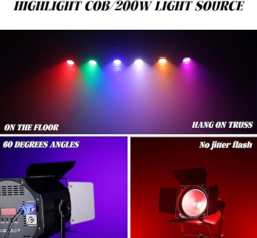 Miniatura 3 de Luces de escenario COB con puertas de granero, luz par COB de 200 W LED RGBWAUV, DMX512 con sonido maestro-esclavo para DJ, foco de iluminación