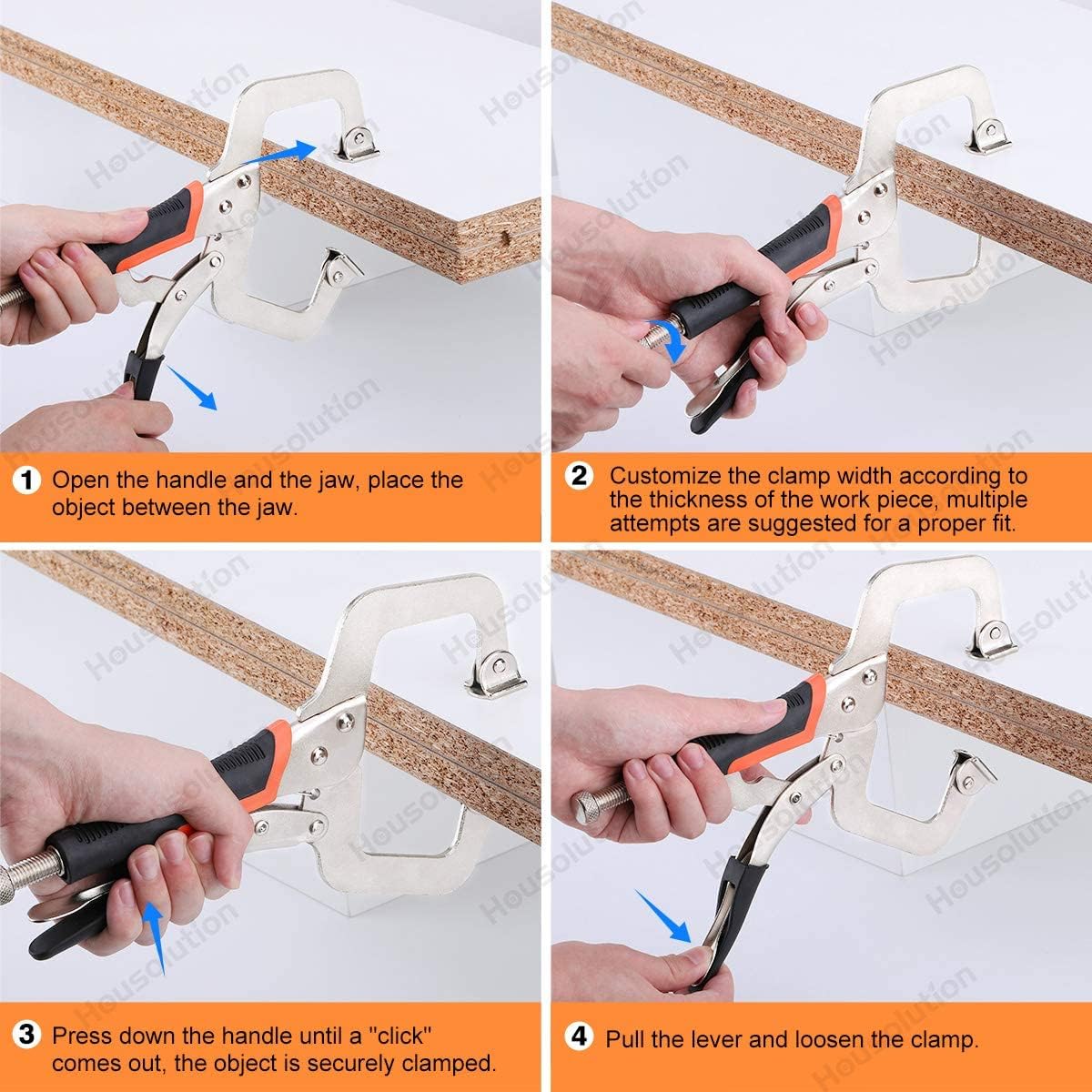 Housolution C-Clamp Locking Pliers with Swivel Pads, [2 PACK] 11 Inch Heavy Duty C Clamps Set Wood Tools for Woodworking, Aligning, Welding - Black & Orange